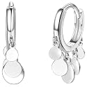 Coin Cluster Drop Mini Hoop Earrings [.925 Sterling Silver] - Dangle Disc Charms