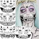 COKTAK 4 Sheet Scary Halloween Face Tattoos For Women Men Adults, Fake Wound Scars Witch Makeup For Halloween Chucky Zombie Makeup Kit, 3D Spider Web Face Tattoo Sticker Halloween Face Decals Paint