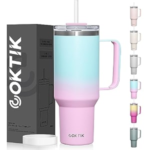 coktik 40 oz tumbler with handle and straw lid vacuum insulated travel coffee mug stainless steel insulated cup for beverages leak-proof cupholder friendly shale