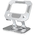 coku Tablet Stand for Desk, Foldable 360° Rotating Tablet Stand, Super Stable &amp; Portable iPad Tablet Holder for Office, Kitchen, Compatible with 4"-13" for All Tablets (White)