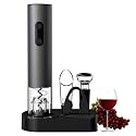 COKUNST Electric Wine Opener Set, 4-in-1 Wine Bottle Openers Set with Base, Automatic Corkscrew with Foil Cutter, Pour, Vacuum Stoppers for Home Party Wedding Bar - Battery Operated (Space Gray)