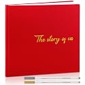 Colarr 8.7x8.7" Hardcover Couples Scrapbook Photo Album 2 Markers,Red