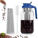 Cold Brew Coffee Maker, 64 oz Mason Jar Pitcher with Stainless Steel Filter, Pour Spout Handle Lid, Heavy Duty Glass Airtight &amp; Leak-Proof for Iced Coffee,Tea &amp; Lemonade