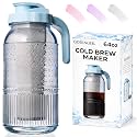 Cold Brew Coffee Maker 64 oz – Airtight Glass Mason Jar Pitcher Brewer with Leak-Proof Lid & Handle, Wide Mouth Iced Coffee Maker, Vintage Kitchen Decor - Blue