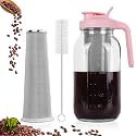 Cold Brew Coffee Maker, 64 oz Mason Jar Pitcher with Stainless Steel Filter, Pour Spout Handle Lid, Heavy Duty Glass Airtight & Leak-Proof for Iced Coffee,Tea & Lemonade