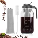Cold Brew Coffee Maker, 64 oz Mason Jar Pitcher with Stainless Steel Filter, Pour Spout Handle Lid, Airtight & Leak-Proof for Iced Coffee,Tea & Lemonade