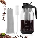 Cold Brew Coffee Maker, 64oz Mason Jar Pitcher with Stainless Steel Filter, Sealed, Leak-Proof Lid with Pour Spout &amp; Handle, Heavy Duty Glass Iced Coffee Tea Brewer with Non-Slip Silicone Base-Black