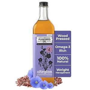 oregion cold pressed wood pressed flaxseed oil 1000 ml  kachi ghani alsi ka tel  omega-3 rich  pure amp unadulterated  multipurpose edible oil  good for gut heart hair amp skin  preservative free  glass bottle