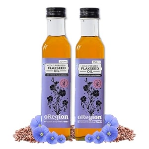 oregion cold pressed wood pressed flaxseed oil 250 ml pack of 2  kachi ghani alsi ka tel  omega-3 rich  organic  unadulterated  multipurpose  preservative free  glass bottle