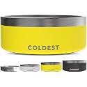 Coldest Dog Bowl - Anti Rust Metal, Non Slip, 3 Layers Insulated Stainless Steel Dog Bowls - Spill Proof &amp; Heavy Duty - Water Bowl for Dogs, Cats &amp; Pets, Dish Washer Safe (64 oz, Solar Yellow)