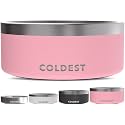 Coldest Dog Bowl - Anti Rust Metal, Non Slip, 3 Layers Insulated Stainless Steel Dog Bowls - Spill Proof &amp; Heavy Duty - Water Bowl for Dogs, Cats &amp; Pets, Dish Washer Safe (100 oz, Cotton Candy Pink)