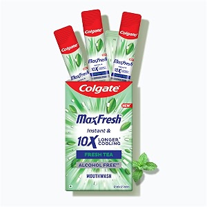 colgate maxfresh mouthwash sachet stick antibacterial fresh tea flavour on-the-go instant easy freshness for travel amp daily use 0 alcohol box of 12 sachets x 12ml each 144ml