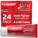 Colgate Optic White Stain Fighter Whitening Toothpaste Gel, Fresh Mint Flavor with Fluoride, Enamel-Safe for Daily Use, 4.2 Oz Tube (Pack of 24)