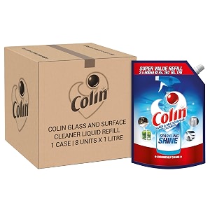 colin glass and surface cleaner liquid refill regular - 1l pack of 8  professional janitorial and sanitation supplies  large bulk colin refills