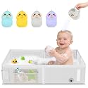 Collapsible Baby Bathtub, Foldable Toddler Bath Tub with Chick Pattern Bath Rinse Cup, No Assembly Portable Travel Bathtub for 6M-5Y, Ideal for Shower, Travel Essentials & Baby Registry Gift