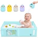 Collapsible Baby Bathtub, Foldable Toddler Bath Tub with Chick Pattern Bath Rinse Cup, No Assembly Portable Travel Bathtub for 6M-5Y, Ideal for Shower, Travel Essentials & Baby Registry Gift