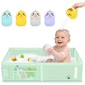 Collapsible Baby Bathtub, Foldable Toddler Bath Tub with Chick Pattern Bath Rinse Cup, No Assembly Portable Travel Bathtub for 6M-5Y, Ideal for Shower, Travel Essentials &amp; Baby Registry Gift