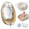Collapsible Baby Bathtub - Large Baby Bath Tub with Thermometer | Bath Essential Bañera para Bebe Easy Fold Baby Tub | Travel Infant Newborn Toddler Bathtub for Baby Girl Boy 0 to 36 Months(Khaki)