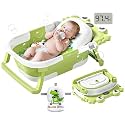 Collapsible Baby Bathtub for Newborns to Toddler with Real-time Temp Monitor &amp; Floating Cushion,Portable Travel Tub for 0-36 Month, Foldable Baby Bath Tub for Infants(Green)