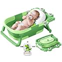 Collapsible Baby Bathtub for Newborns to Toddler with Real-time Temp Monitor &amp; Floating Cushion,Portable Travel Tub for 0-36 Month, Foldable Baby Bath Tub for Infants(Vivid Green)