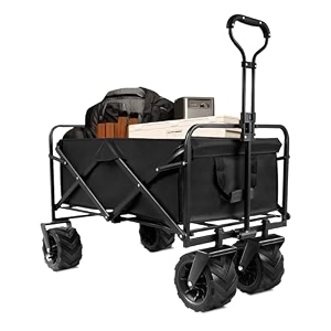 collapsible beach wagons carts heavy duty foldable with big wheels utility all terrain wagon with brakes side pocket large capacity portable wagon for sand grocery outdoor camping big