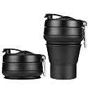 Collapsible Coffee Cup, 16 OZ 480ml Large Silicone Folding Camping Mug, Leak Proof BPA Free Portable, Travel Bottle with Lids for hiking, Microwave & Dishwasher Safe (Black)
