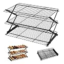 Collapsible Cooling Rack, 3-Tire Non-Stick Wire Metal Cookie Rack for Pizza Cake Grill Heavy Duty Non-Stick for Cooking and Baking Black Cooling Racks, Baking, Cookie Racks, Wire Coo