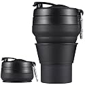Collapsible Cup for Traveling, 20 OZ 600ml Large Silicone Folding Camping Mug, Leak Proof BPA Free Portable Reusable Bottle for Coffee, Tea, Water, Camping, Hiking, Outdoor (Black)