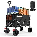Blomoba Collapsible Wagon Cart, 150L Foldable Wagon with Wide Wheels, Black