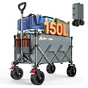 Blomoba Collapsible Wagon Cart, 150L Foldable Wagon with Wide Wheels, Grey