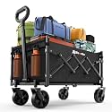 Blomoba Folding Wagon Cart with Wheels, 220lbs Utility Wagon Cart, Black