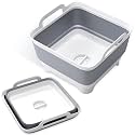 Collapsible Wash Basin with Drain Plug - 2.4 Gallon Foldable Wash Basin for Baby Bottles, Space-Saving Dish Pans for Washing Dishes in Sink, Collapsible Laundry Tub, Portable RV Camping Bin