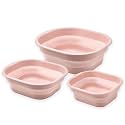 Collapsible Wash Basin Set of 3, Foldable Large Medium Small Wash Basins, Portable Plastic Basins for Laundry, Bottles, Travel, Camping (Pink)