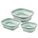 Collapsible Wash Basin Set of 3, Foldable Large Medium Small Wash Basins, Portable Plastic Basins for Laundry, Bottles, Travel, Camping (Green)