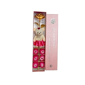 collectible india 24k pink rose with beautiful teddy and beautiful roses golden