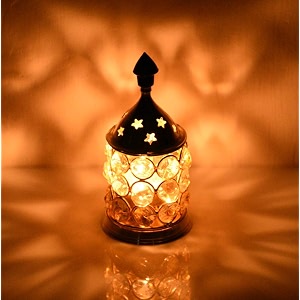 collectible india akhand diya crystal brass puja oil lamp tea light holder - small