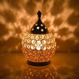 collectible india crystal akhand diya decorative brass oil lamp tea light holder