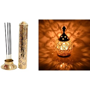 akhand diya - incense holder ash catcher brass oil lamp combo by collectible india