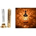 Akhand Diya - Incense Holder Ash Catcher Brass Oil Lamp Combo by Collectible India