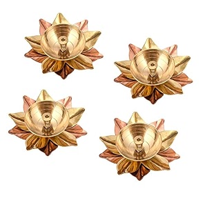 collectible india pure brass diya lamp for pooja indian diyas decoration items - decorative deepak combo set of 4 gold_3 x 3 x 15 inch