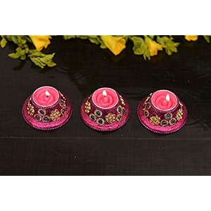 collectible india set of 6 glitter wax tealight candle holders - unscented smokeless burning candles for diwali decoration - waxed candlesdiya for lights
