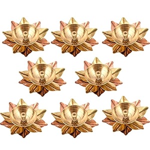 collectible india set of 8 brass diya for puja oil lamp lotus shape - deepak for pooja diwali decoration items - diwali gift - return gift