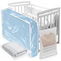 Collingmill Crib Mattress Storage Bag - 4 Mil Clear Plastic Waterproof Zippered Cover (Fits Standard 52 x 28 Inch Mattresses) for Moving & Long Term Storage, Includes 2 Accessory Bags