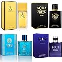 Mens Cologne Set, EDP, 4 Pack (3.4 oz / 100 mL), AQUA, VerBlue, BLUE DE CHANCE, 1 BILLION FOR MEN, Azura Night &amp; Fresh, for commute, summer days and travel