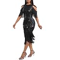 Cololura Sexy Elegant Women Sequin Long Sleeve Tassel Bodycon Midi Dress Party Evening Gown Formal Dress