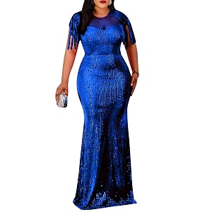 Cololura Sexy Sequin Tassel Mesh Perspective Party