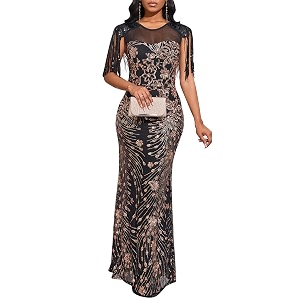 Cololura Sexy Sequin Tassel Mesh Perspective Party