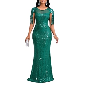 Cololura Sexy Sequin Tassel Mesh Perspective Party
