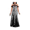 Cololura Women Sequin Halter Mesh Bodycon Formal Maxi Dress Evening Gown