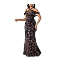 Cololura Women Sequin Halter Mesh Bodycon Formal Maxi Dress Evening Gown